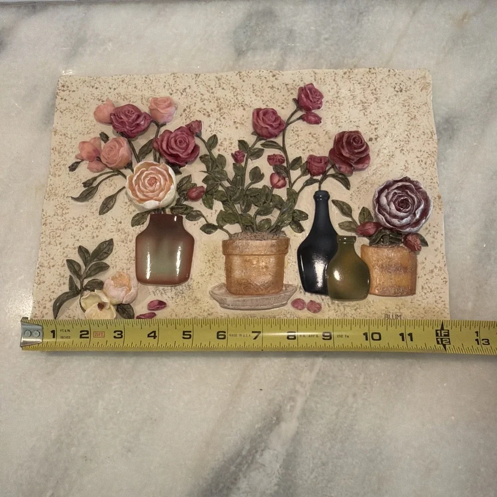 VINTAGE HANDMADE CHERI BLUM ART *** 3D FLORAL WALL DECORATION PLAQUE ES008